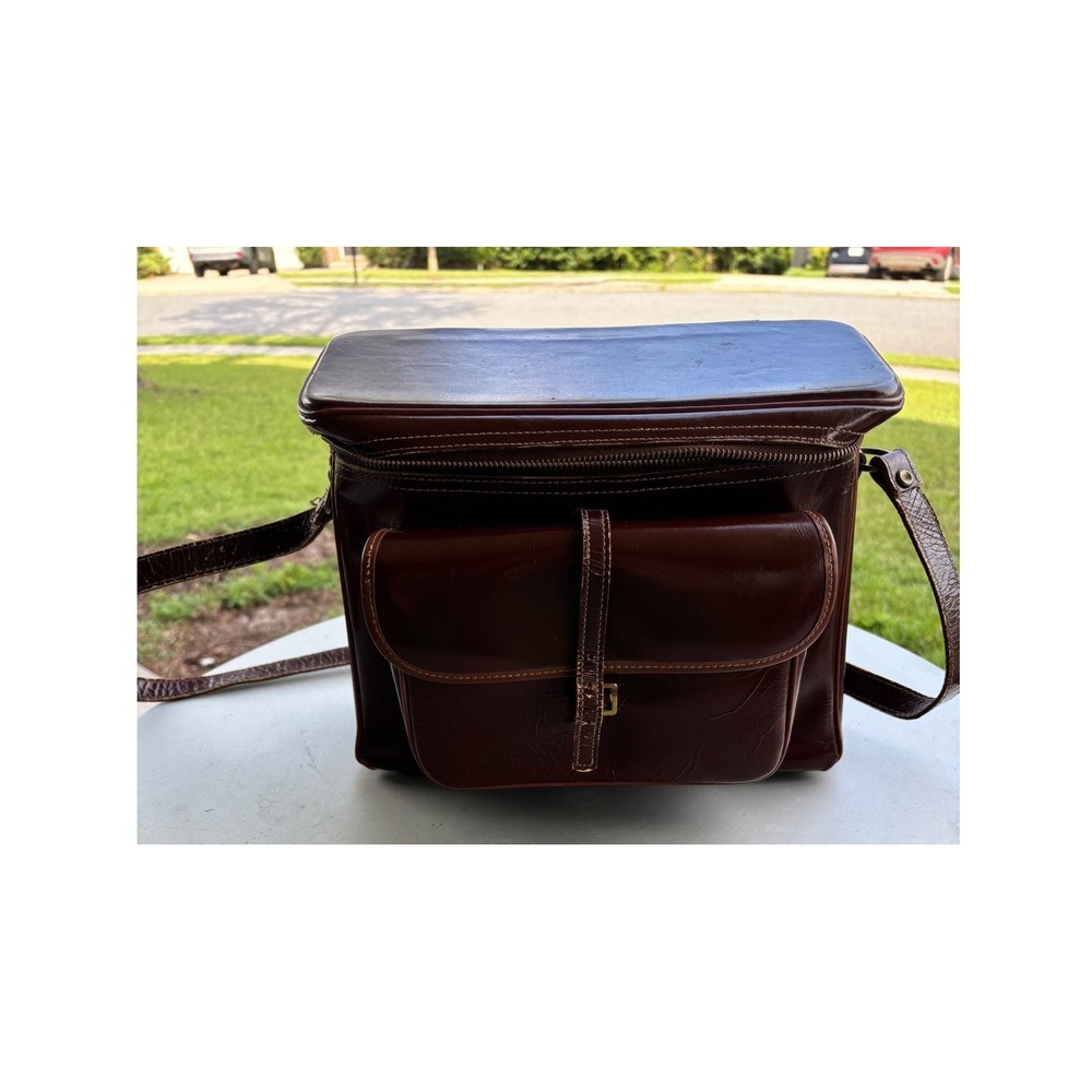 Vintage Mahogany Top Grain Leather Camera Bag Crossbody Boxy Utility Satchel